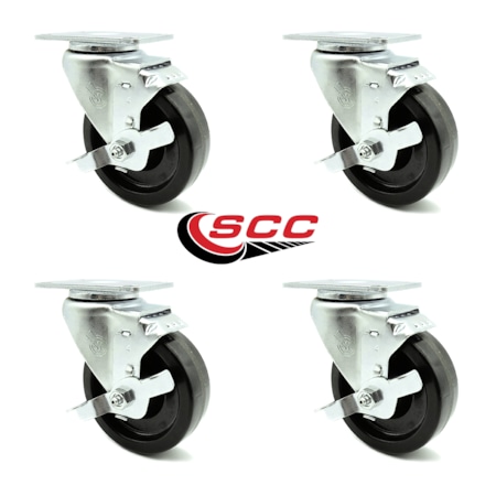 Service Caster 4 Inch Phenolic Wheel Swivel Top Plate Caster Set with Brake SCC-20S414-PHR-TLB-4